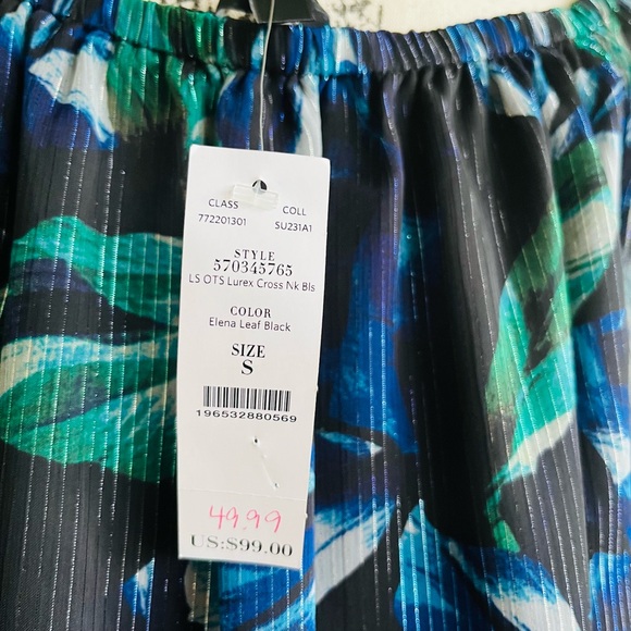 NEW $99 WHBM Off-the-Shoulder Metallic Cross-Neck Blouse - Picture 6 of 7